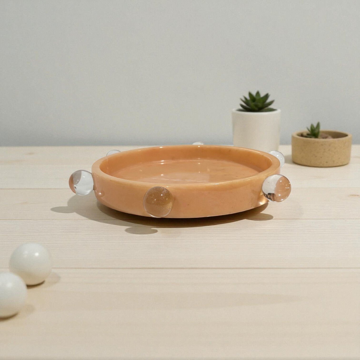 Kristal Detaylı Mermer Tepsi - Turuncu