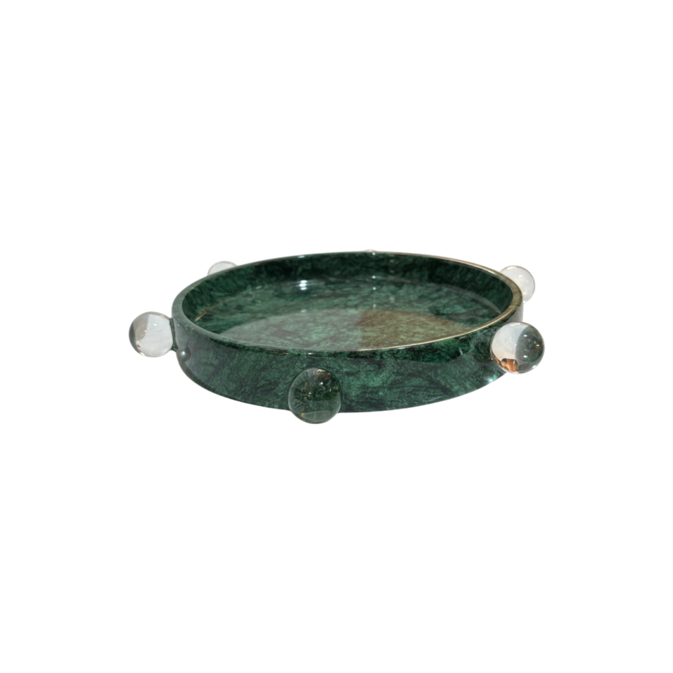 Kristal Detaylı Mermer Tepsi - Haki Yeşil