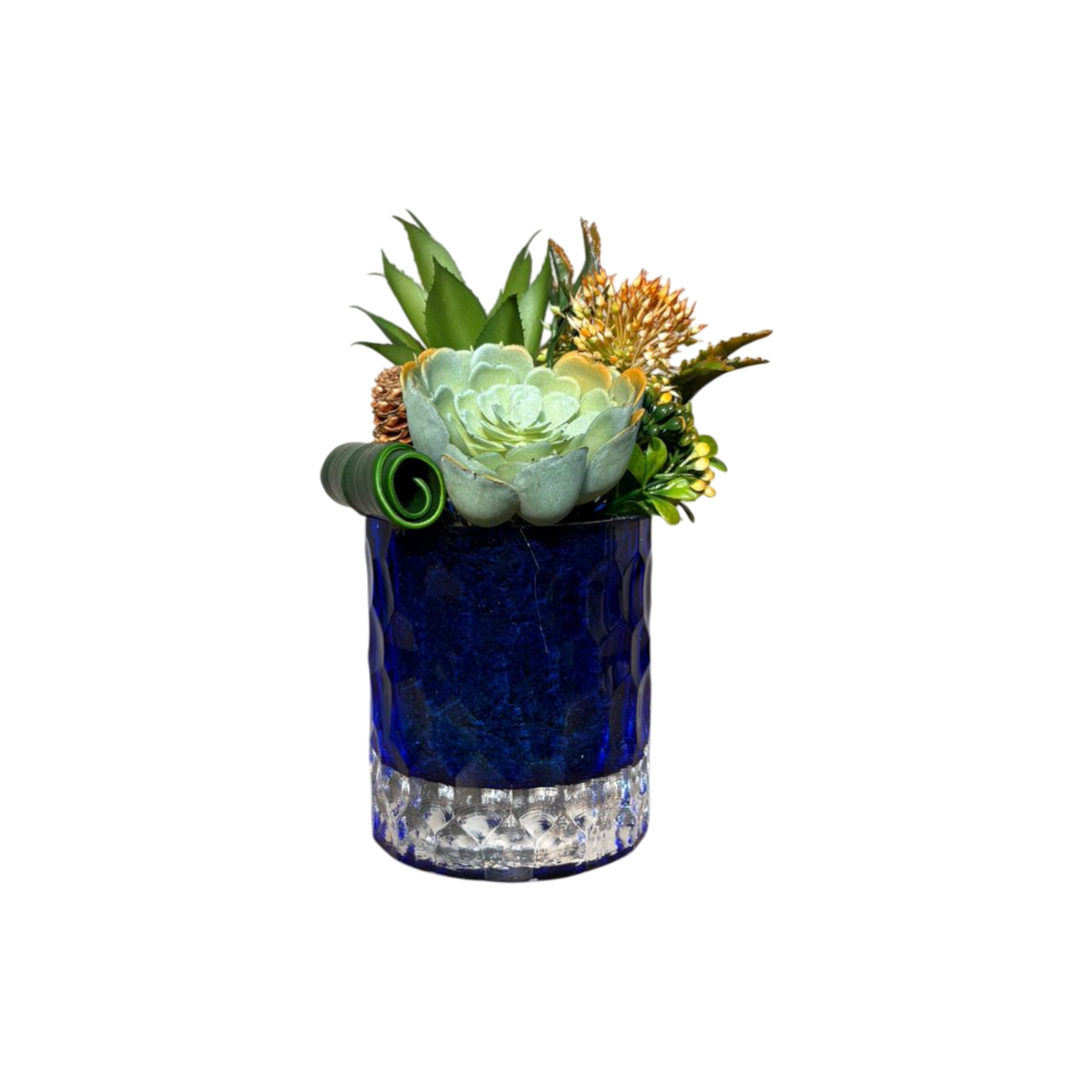 Çakıl Desen Cam Saksılı Sukulent Mini - Mavi