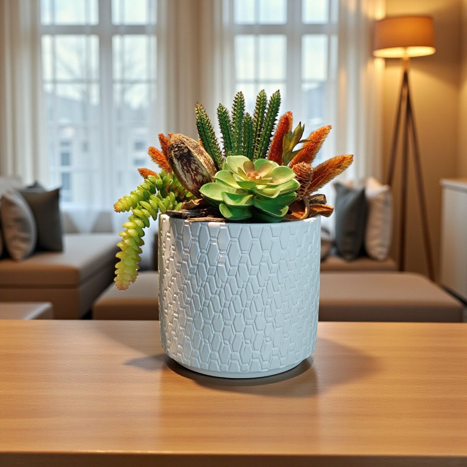 Seramik Saksılı Sukulent - Beyaz