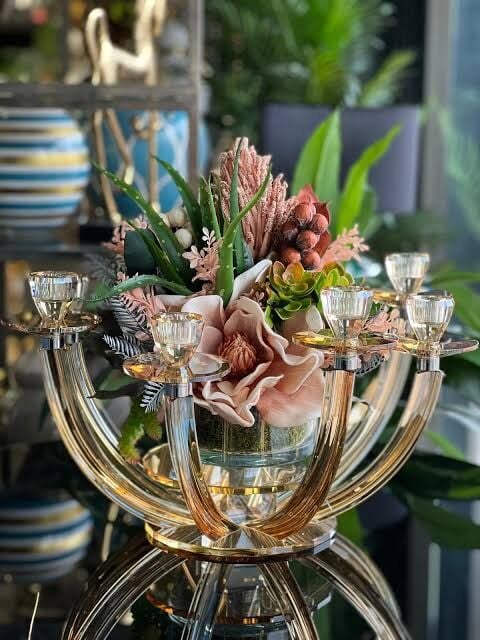 8 Kollu  Kristal Şamdan - Şampanya