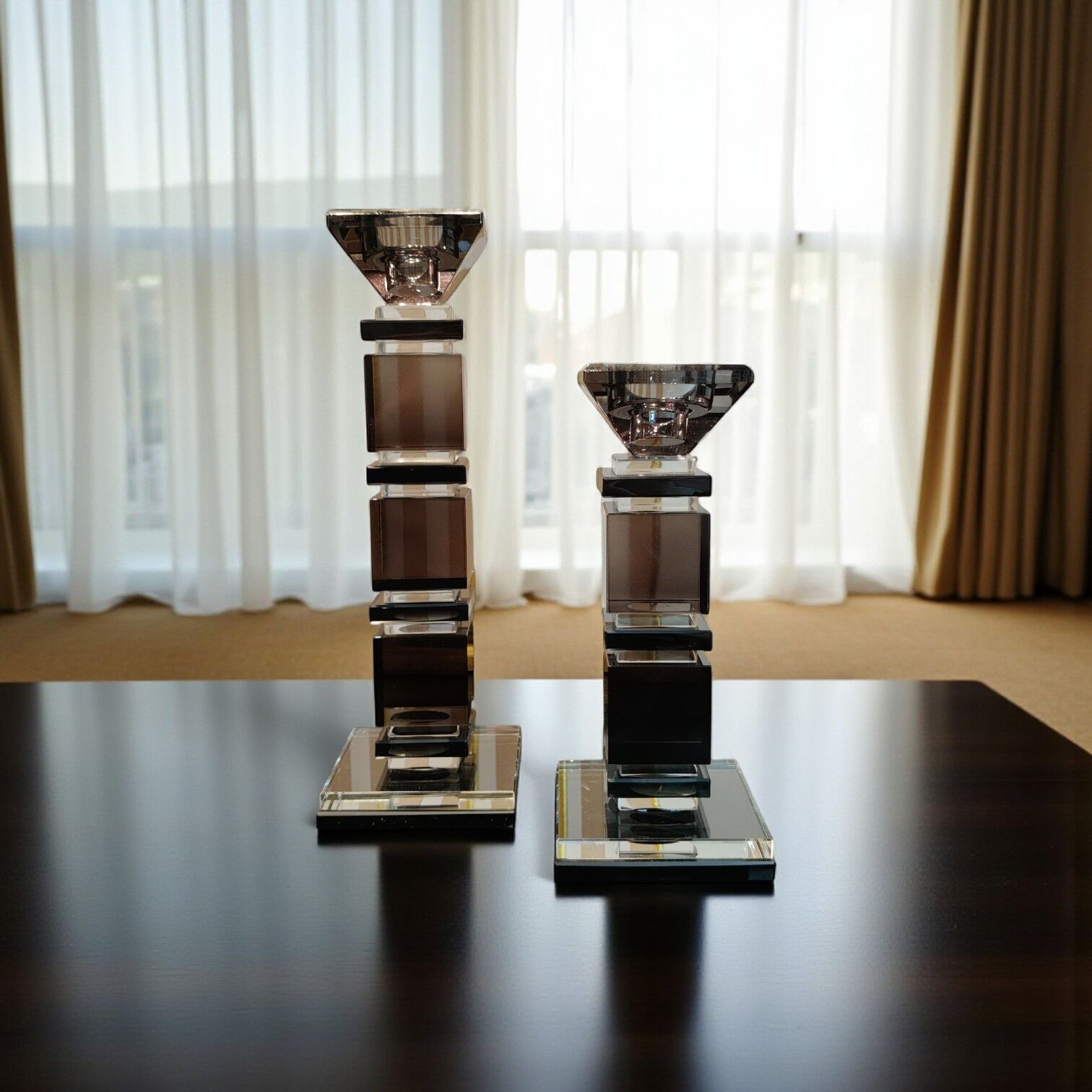 4x4 Kristal Şamdan Set - Füme