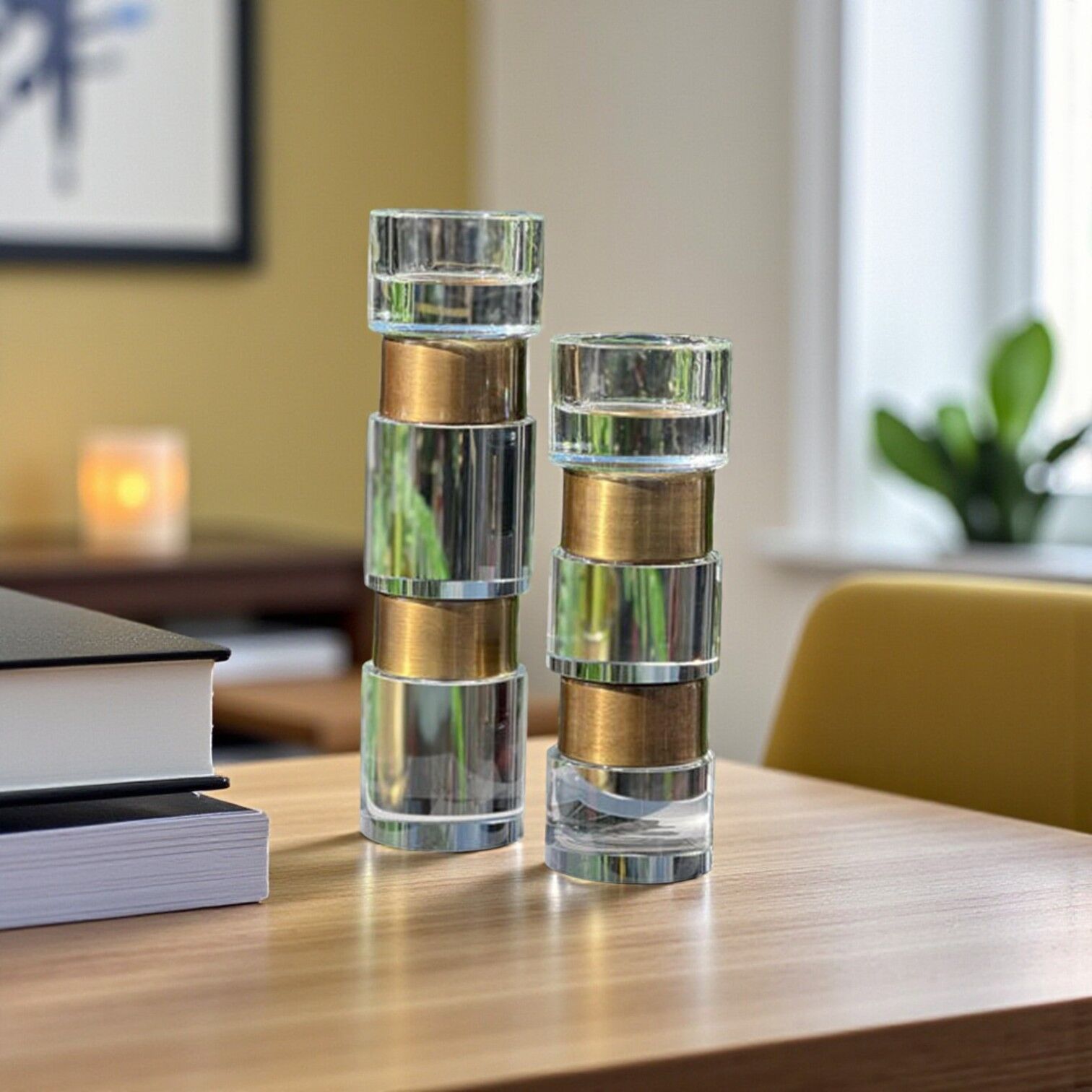 Metal Detaylı Silindir Şamdan - Eskitme