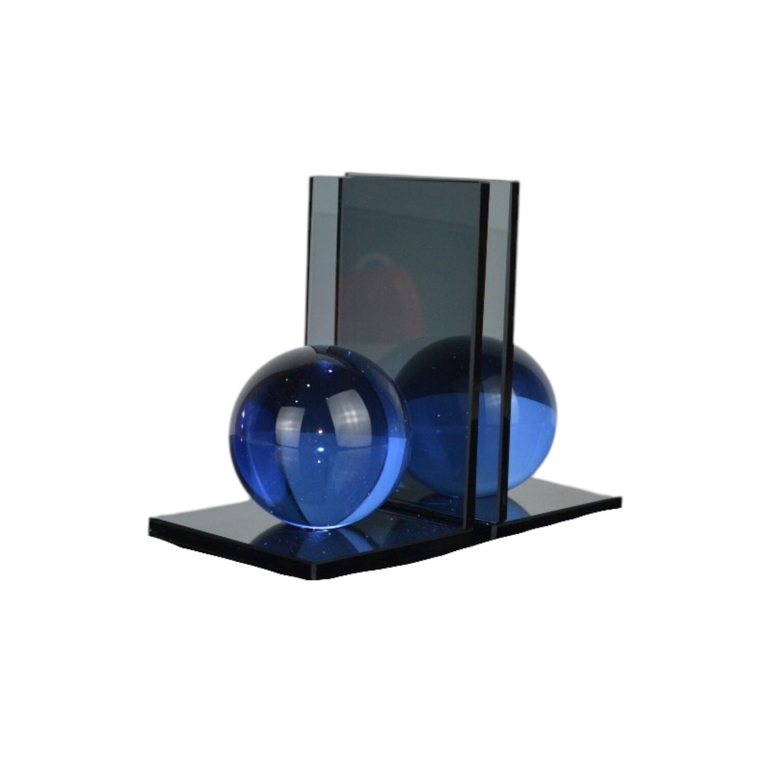 L Küre Kitap Tutucu Füme Cam - Mavi