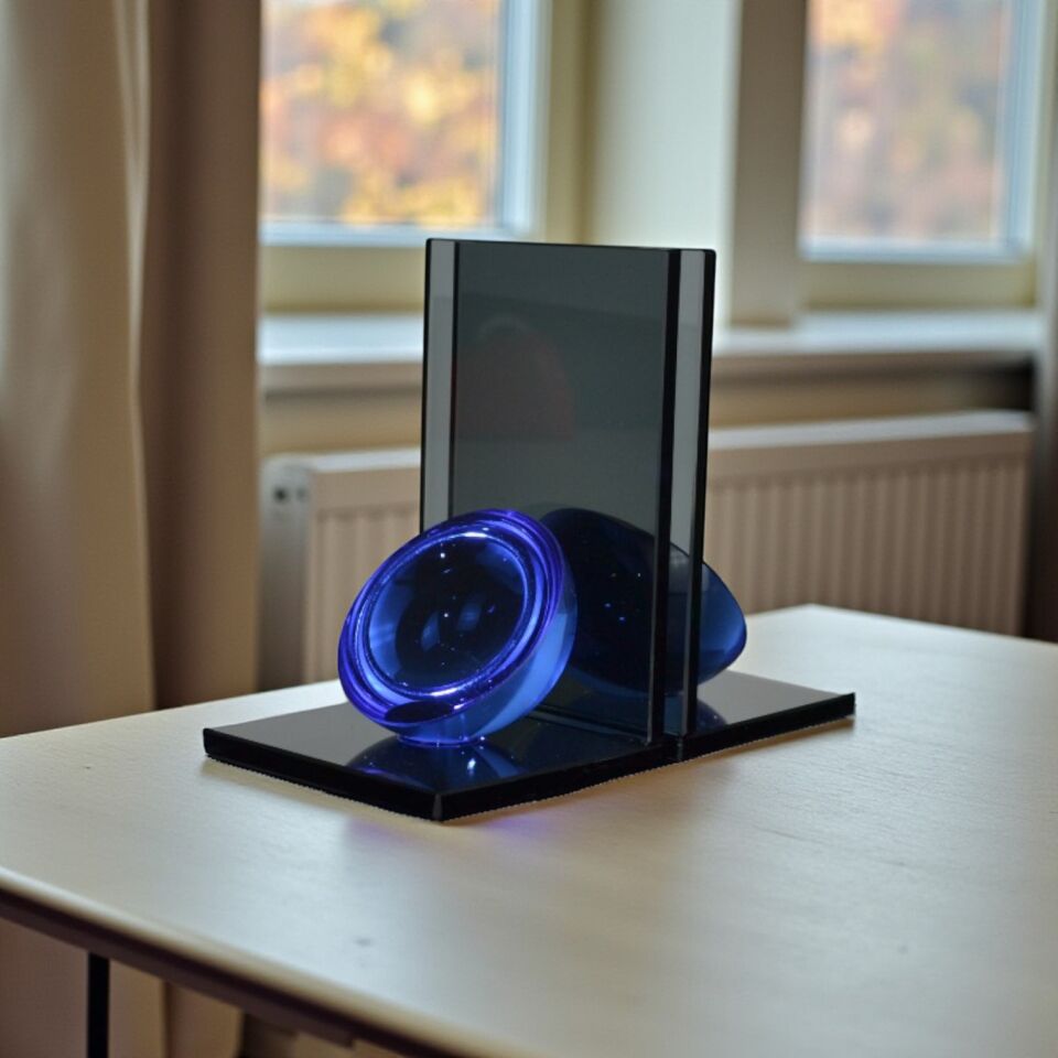 L Yarım Küre Kitap Tutucu Füme Cam - Mavi