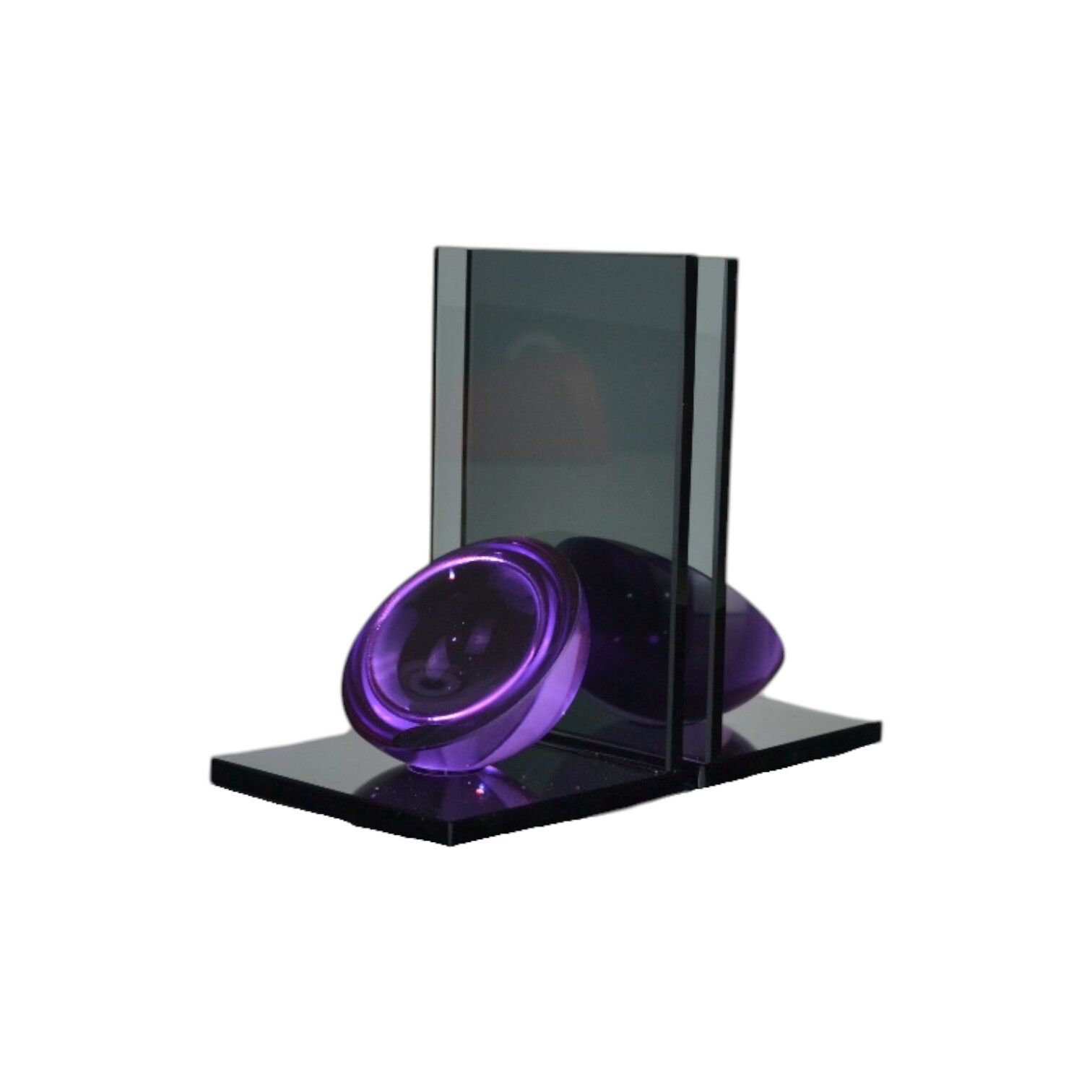 L Yarım Küre Kitap Tutucu Füme Cam - Mor