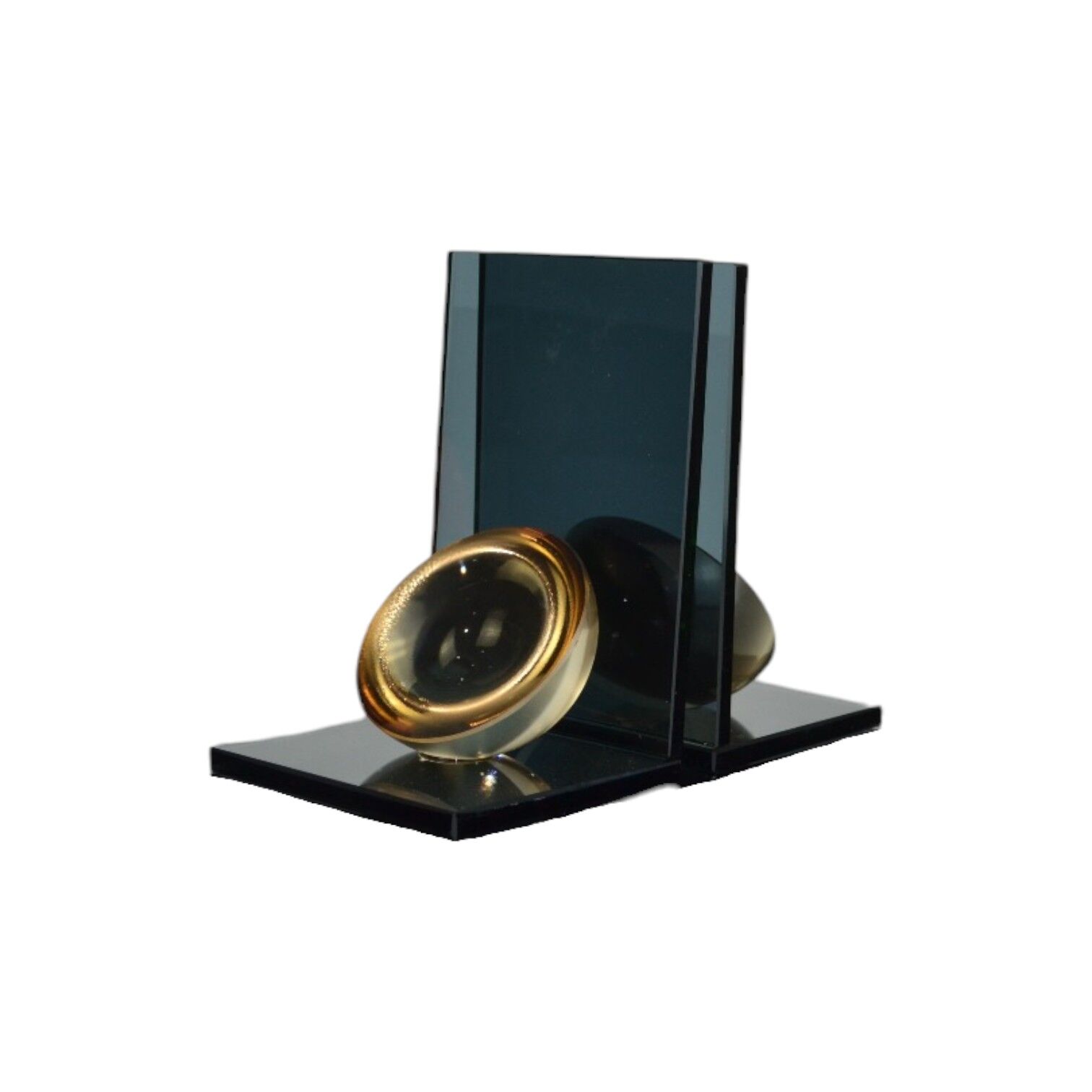 L Yarım Küre Kitap Tutucu Füme Cam - Şampanya