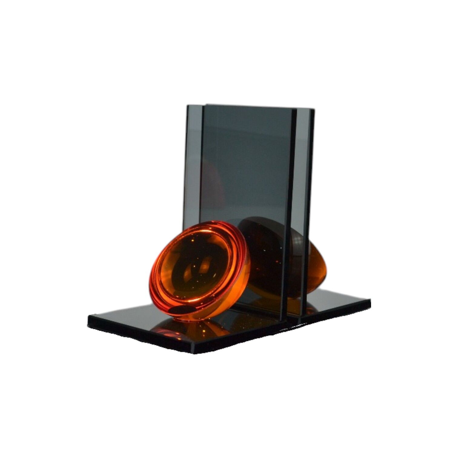 L Yarım Küre Kitap Tutucu Füme Cam - Turuncu