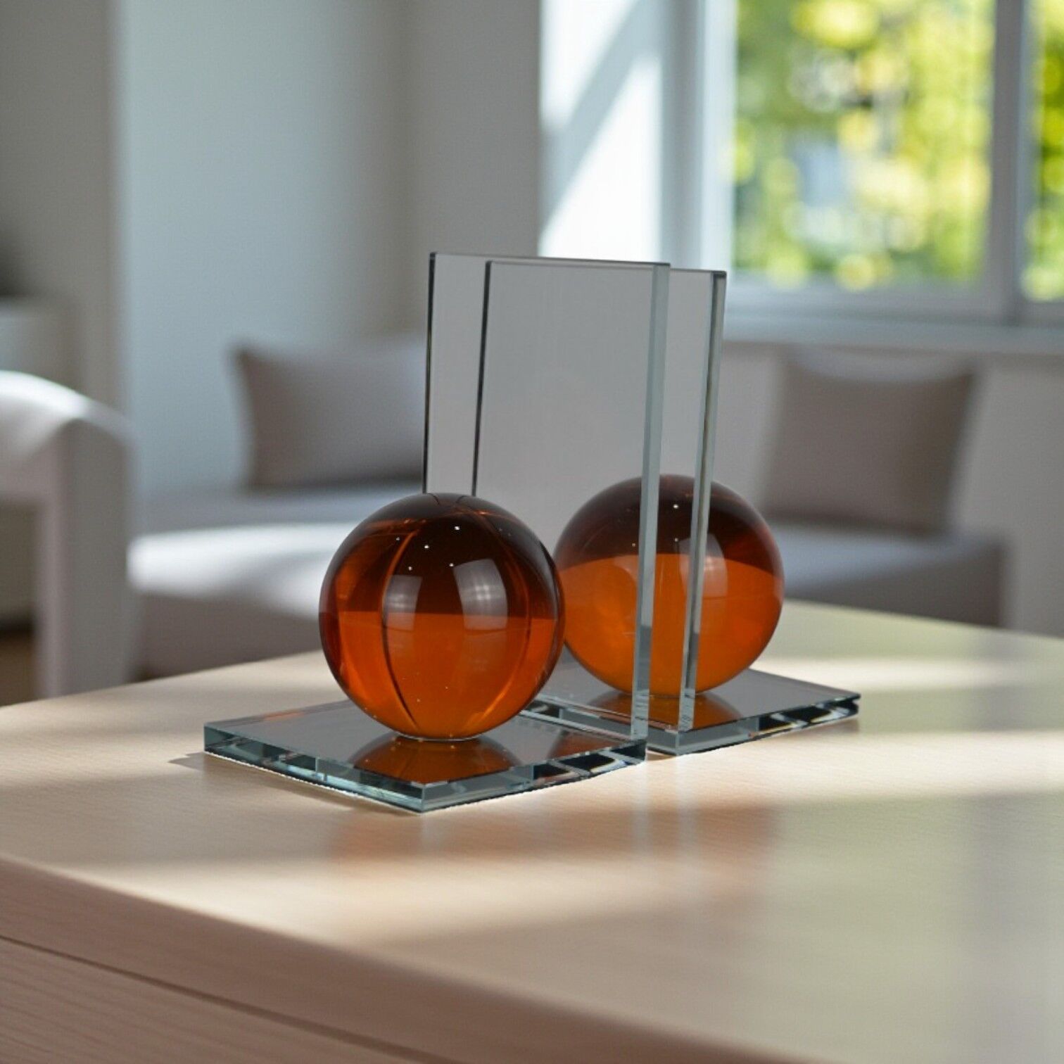 L Küre Kitap Tutucu Şeffaf Cam - Turuncu