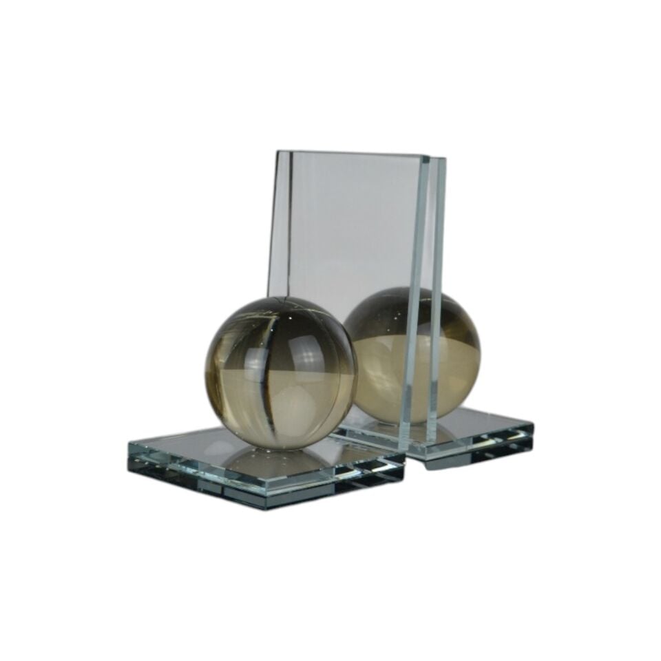 L Küre Kitap Tutucu Şeffaf Cam - Şampanya