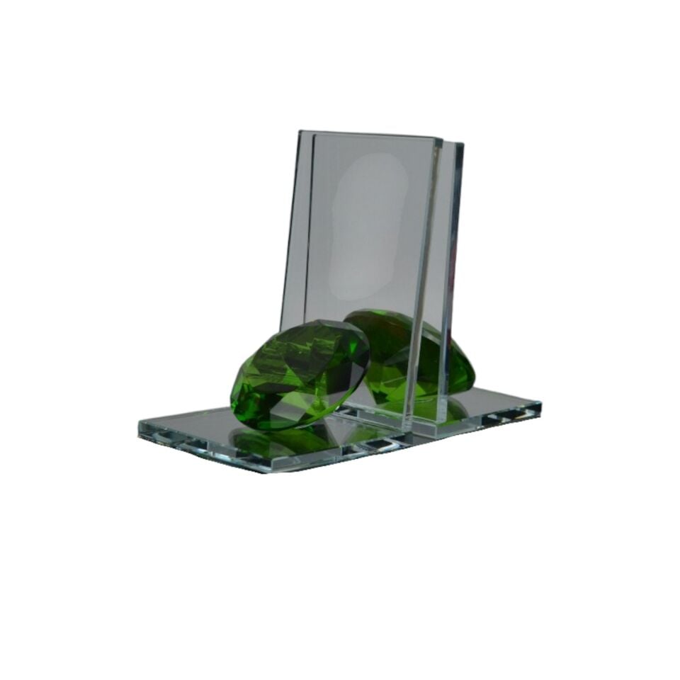 L Elmas Kitap Tutucu Şeffaf Cam - Yeşil