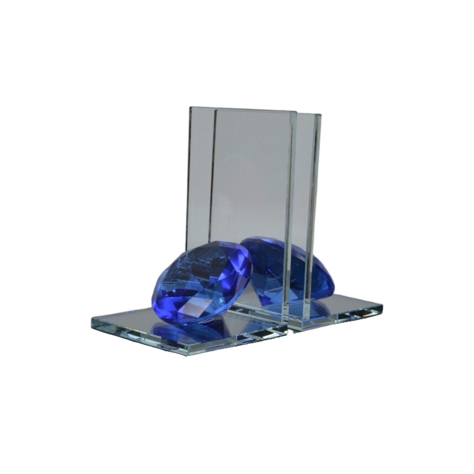 L Elmas Kitap Tutucu Şeffaf Cam - Mavi