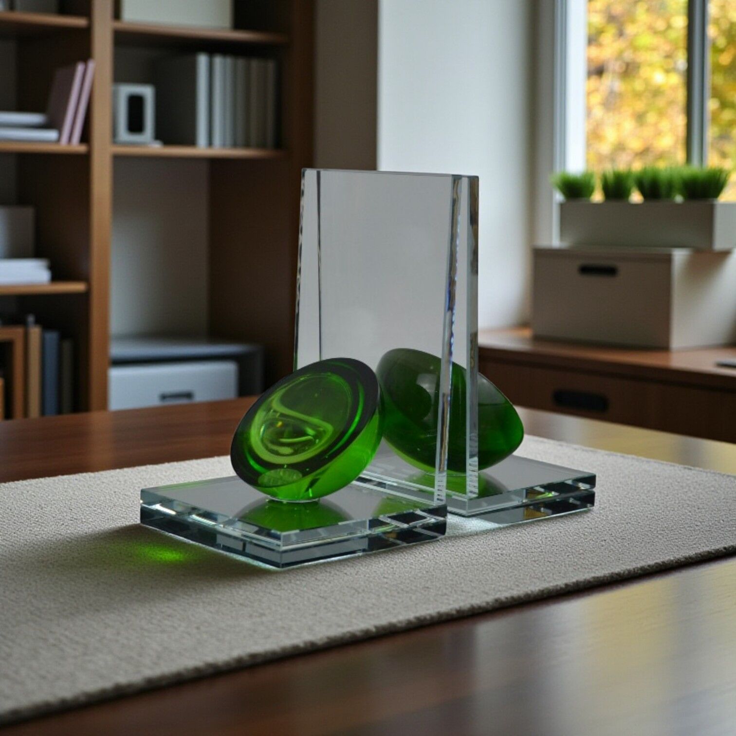 L Yarım Küre Kitap Tutucu Şeffaf Cam - Yeşil