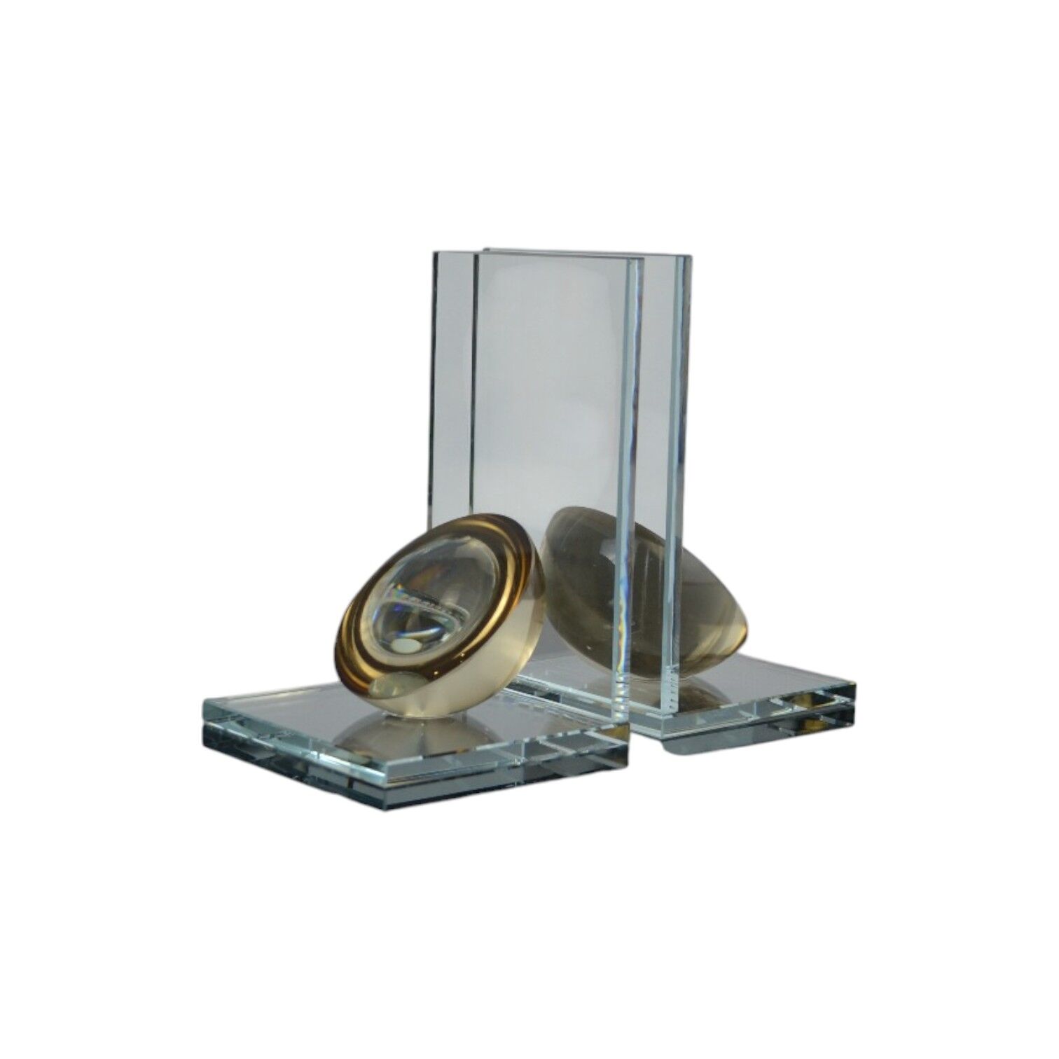 L Yarım Küre Kitap Tutucu Şeffaf Cam - Şampanya