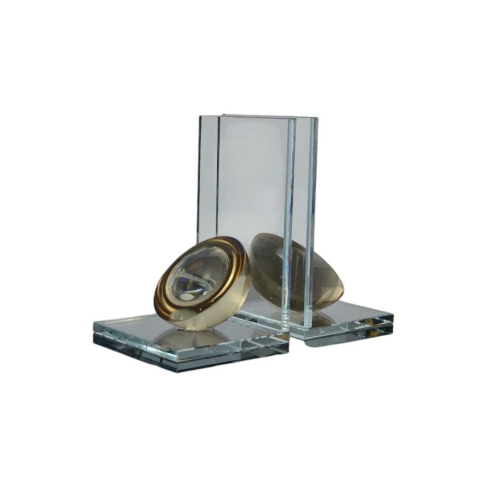 L Yarım Küre Kitap Tutucu Şeffaf Cam - Şampanya