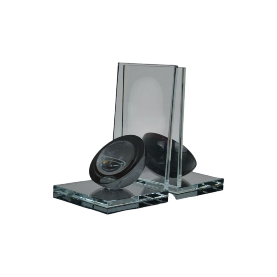 L Yarım Küre Kitap Tutucu Şeffaf Cam - Füme