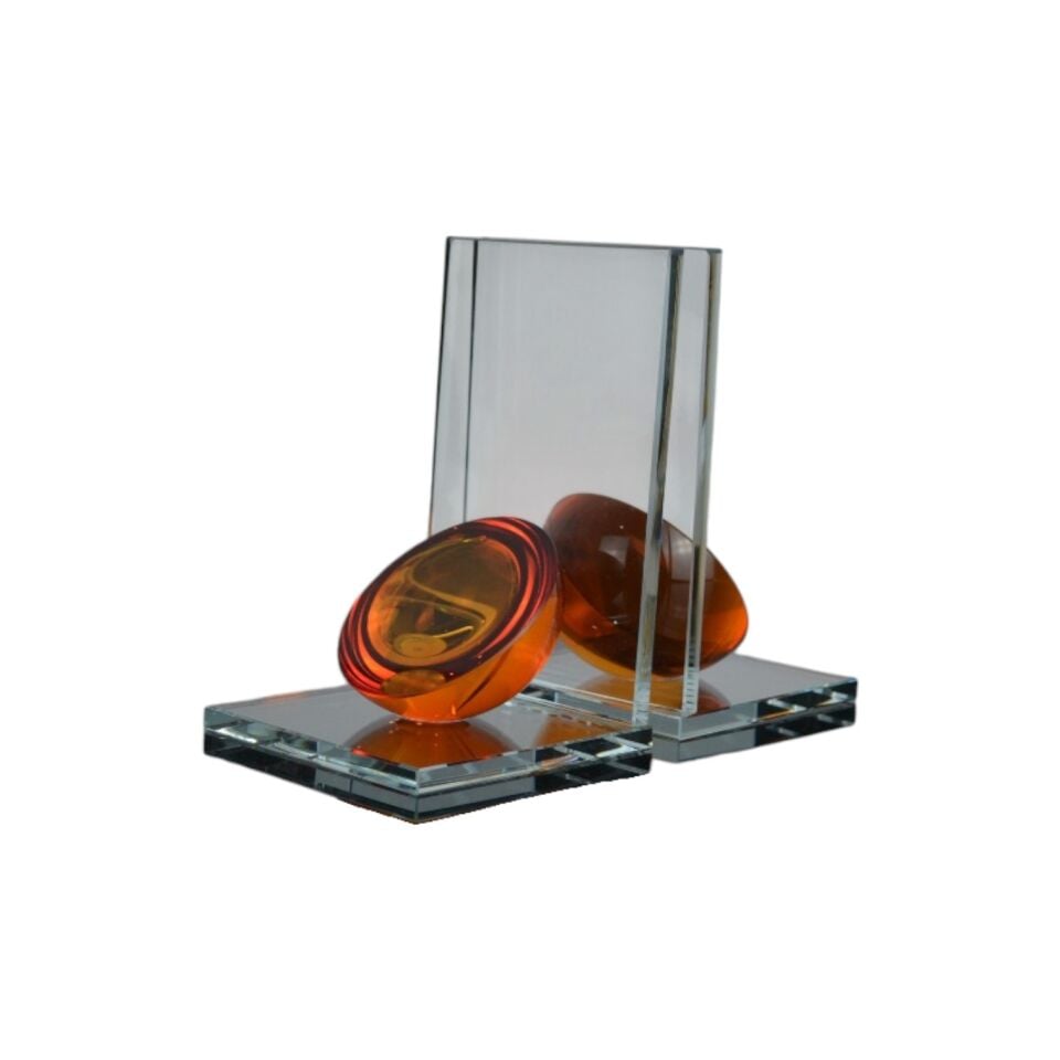 L Yarım Küre Kitap Tutucu Şeffaf Cam - Turuncu