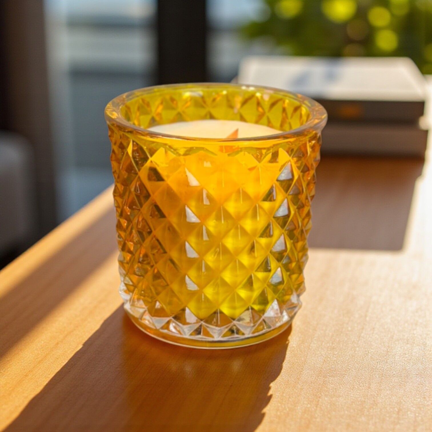 Elmas Desen Cam Mum - Sarı