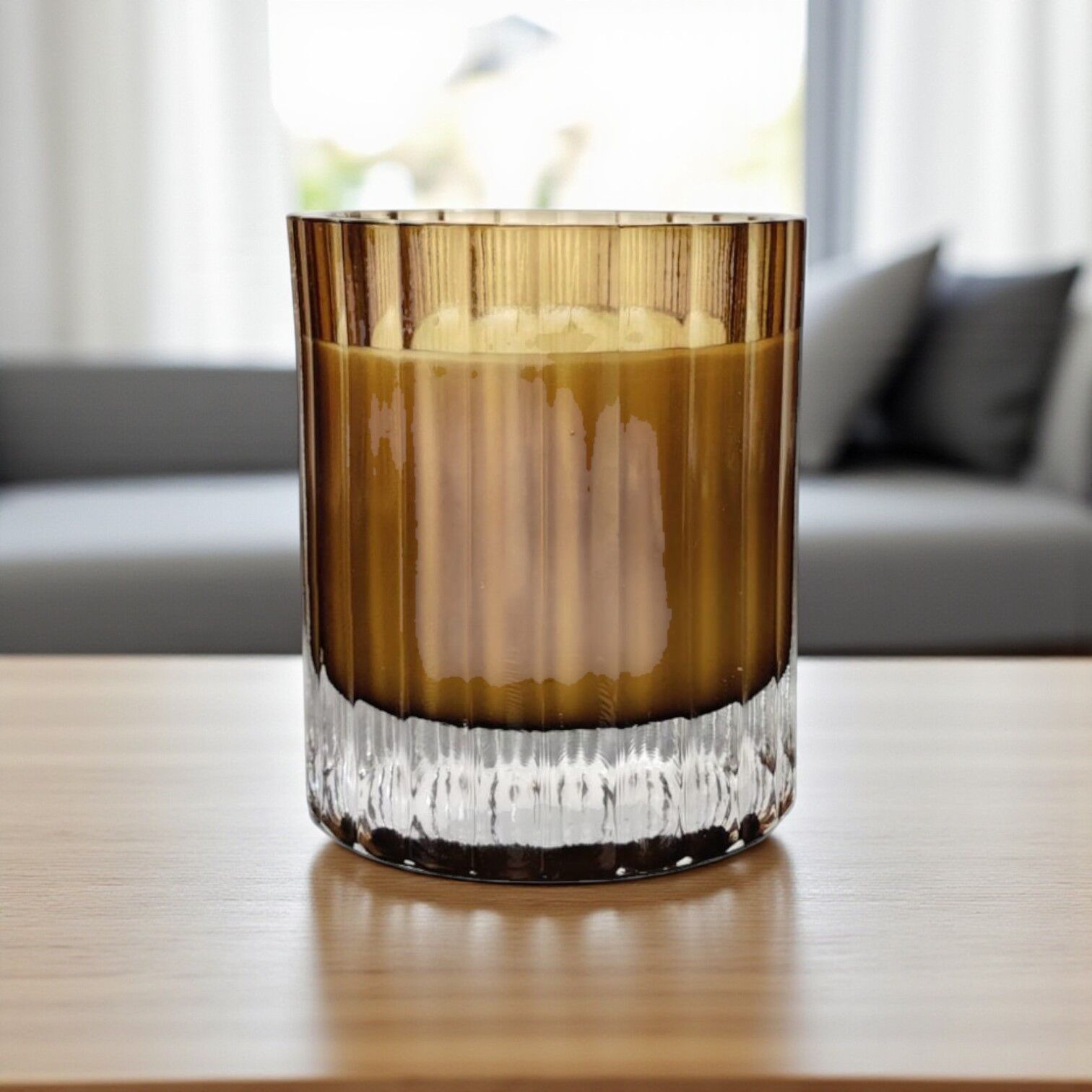 Çizgi Desen Cam Bardak Mum - Şampanya