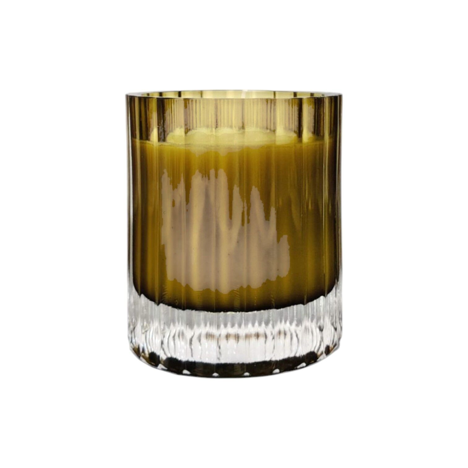 Çizgi Desen Cam Bardak Mum - Yağ Yeşili