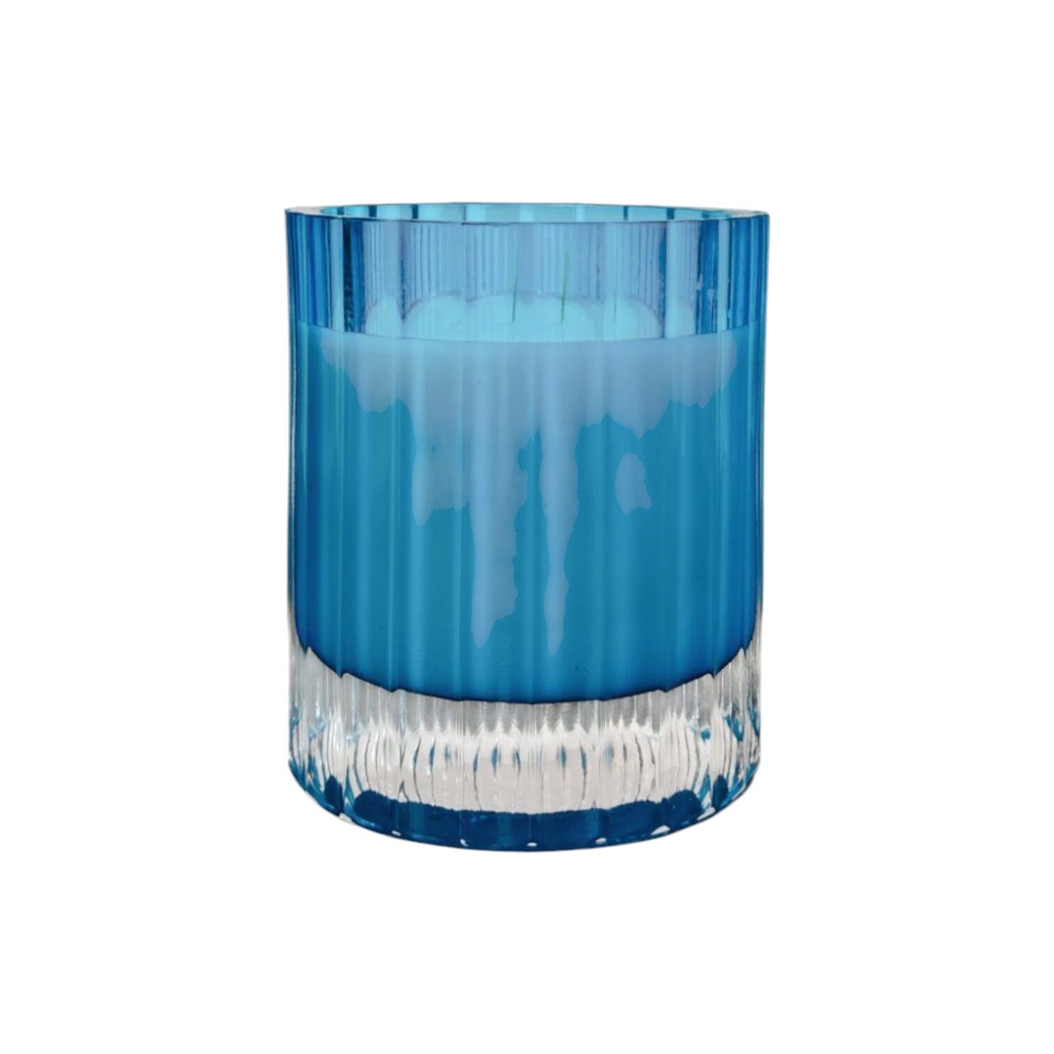 Çizgi Desen Cam Bardak Mum - Turkuaz
