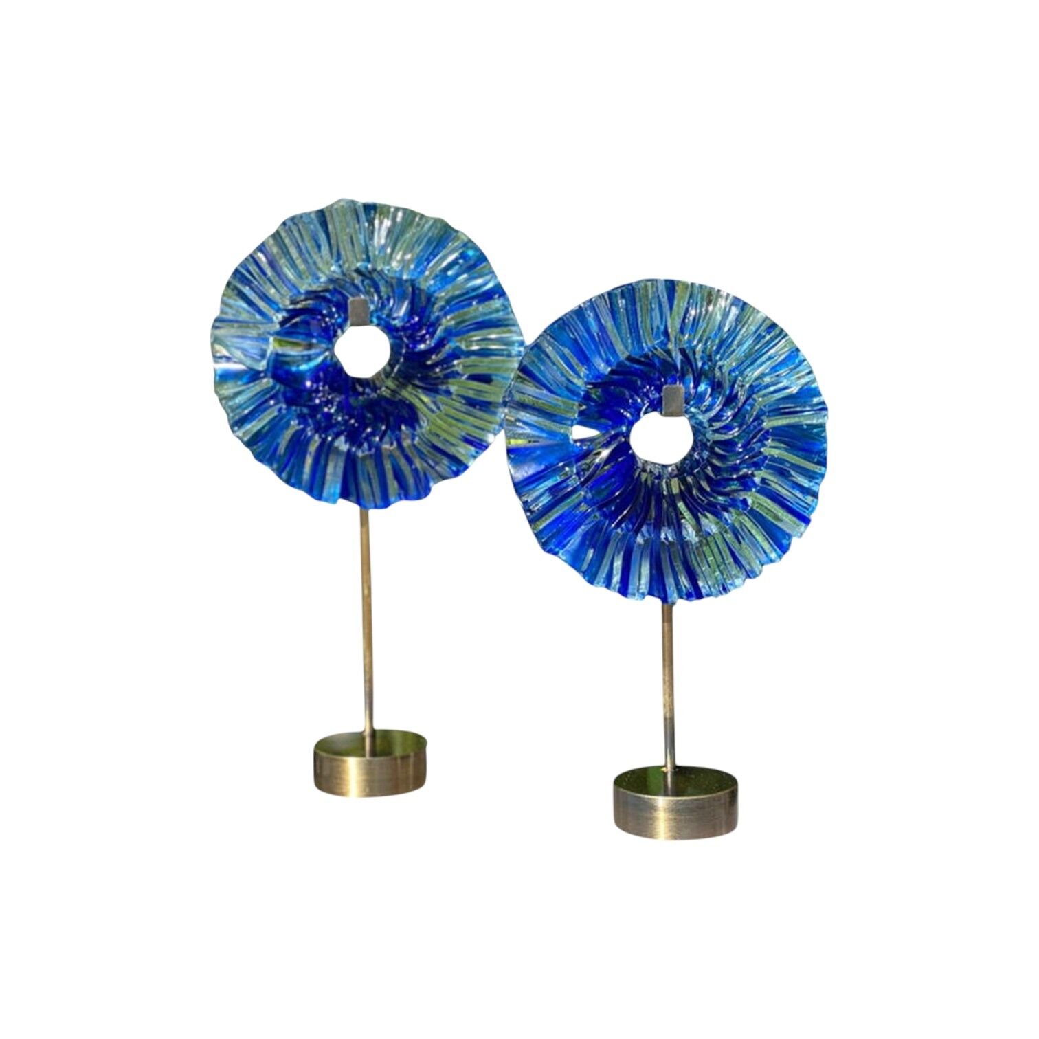 Ayaklı Mini Cam Disk Set - Mavi