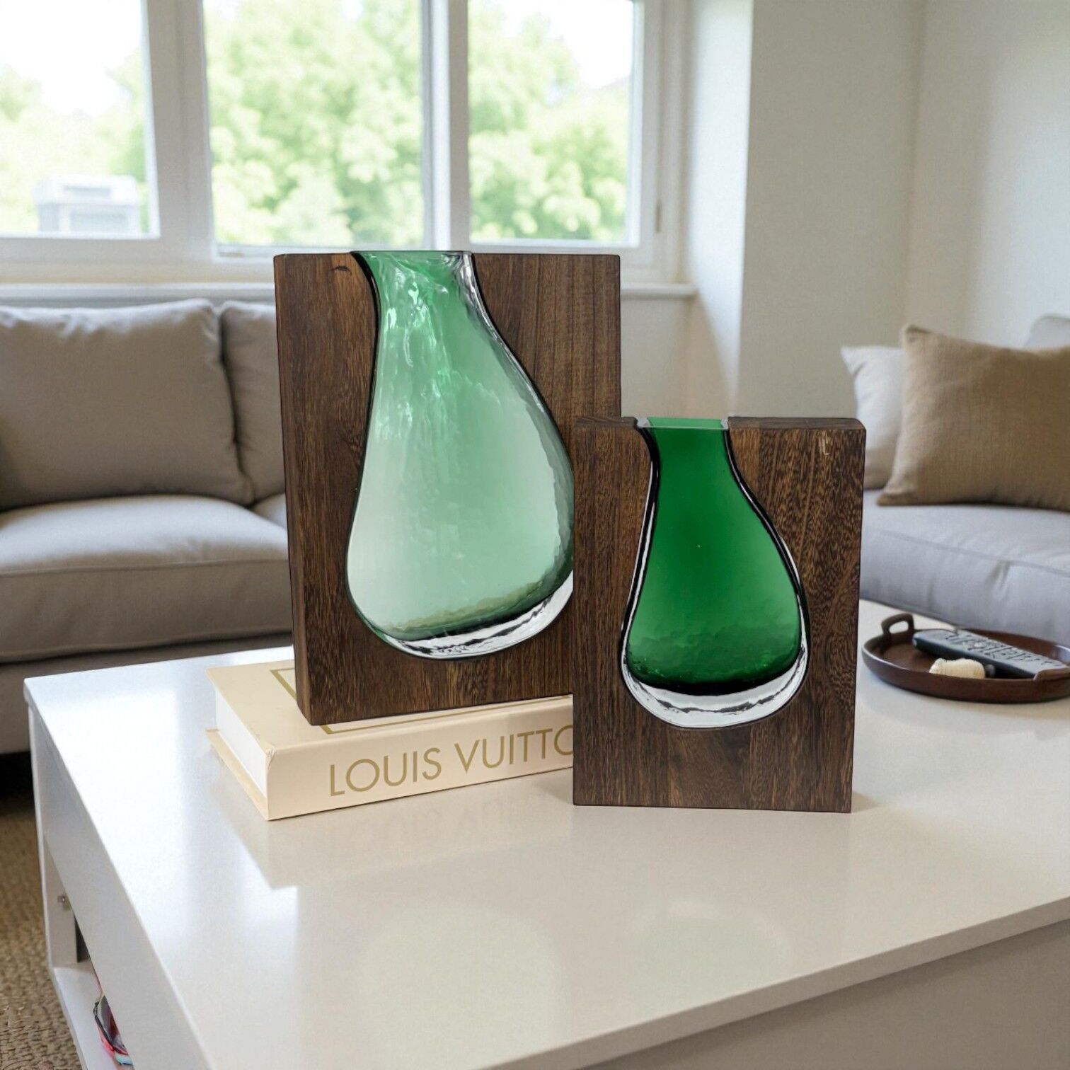 Ahşap İçi Cam Vazo Set