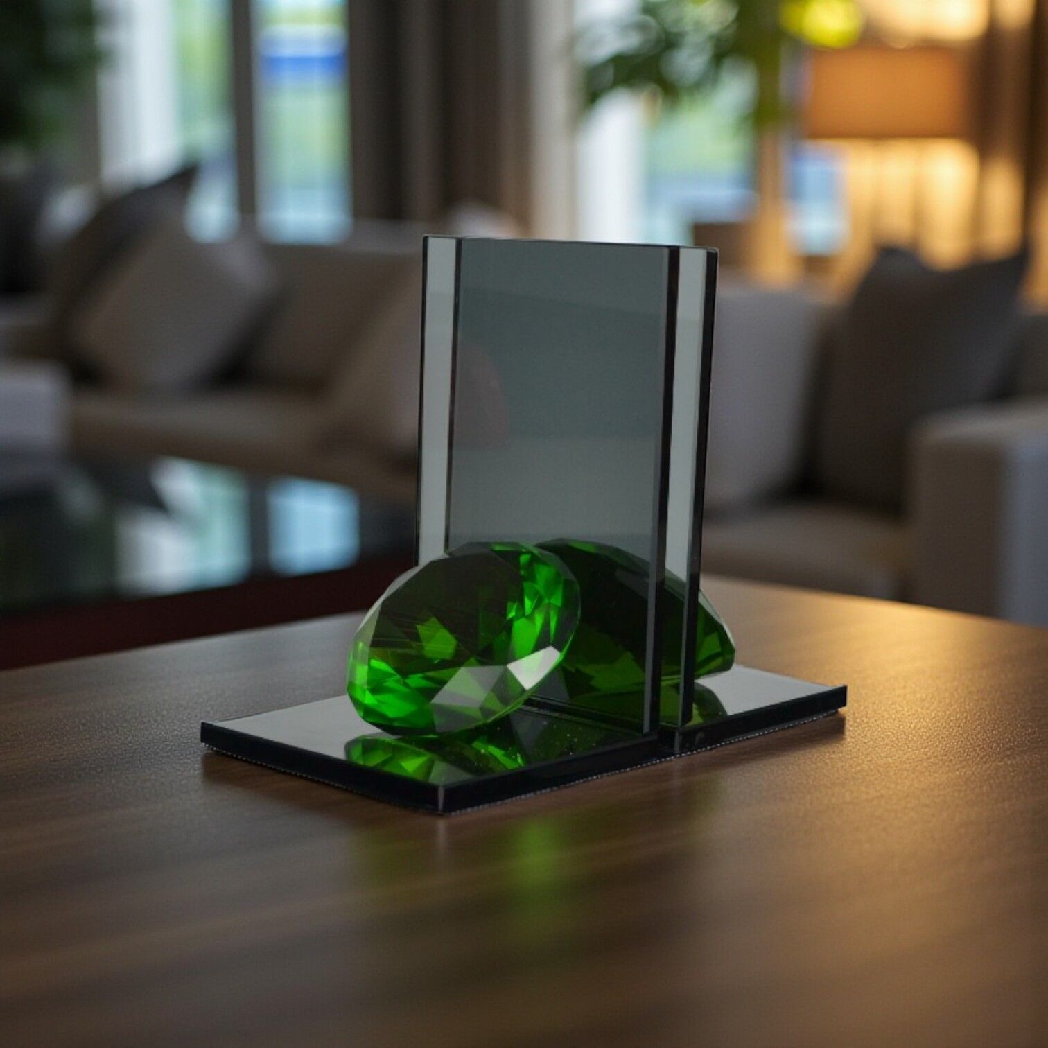 L Elmas Kitap Tutucu Füme Cam - Yeşil