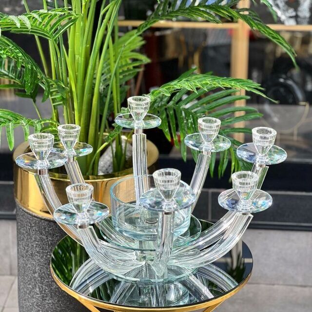 8 Kollu Kristal Şamdan - Şeffaf