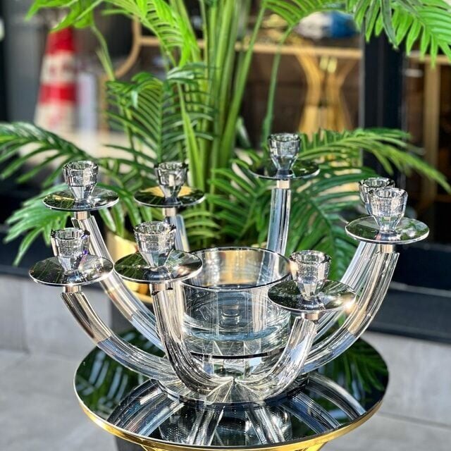 8 Kollu Kristal Şamdan - Füme