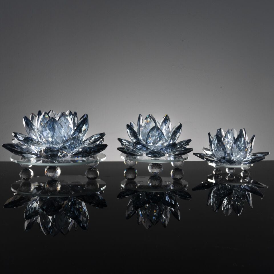 3'lü Cam Lotus Set - Mavi