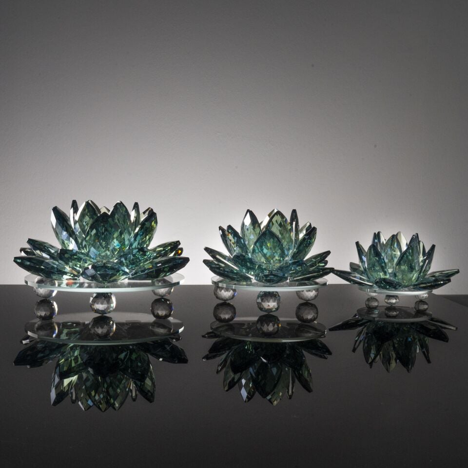 3'lü Cam Lotus Set - Yeşil