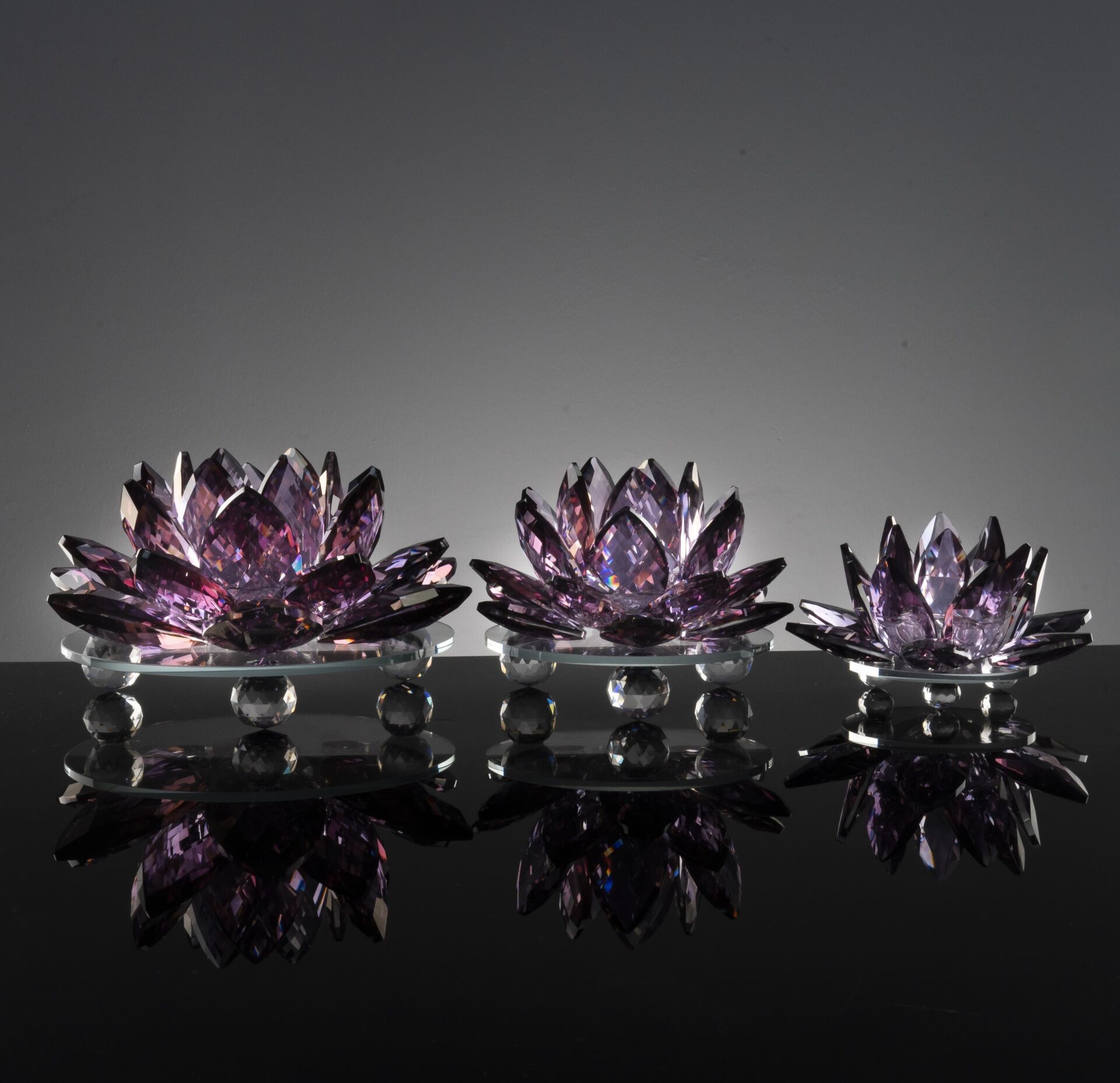 3'lü Cam Lotus Set - Mor