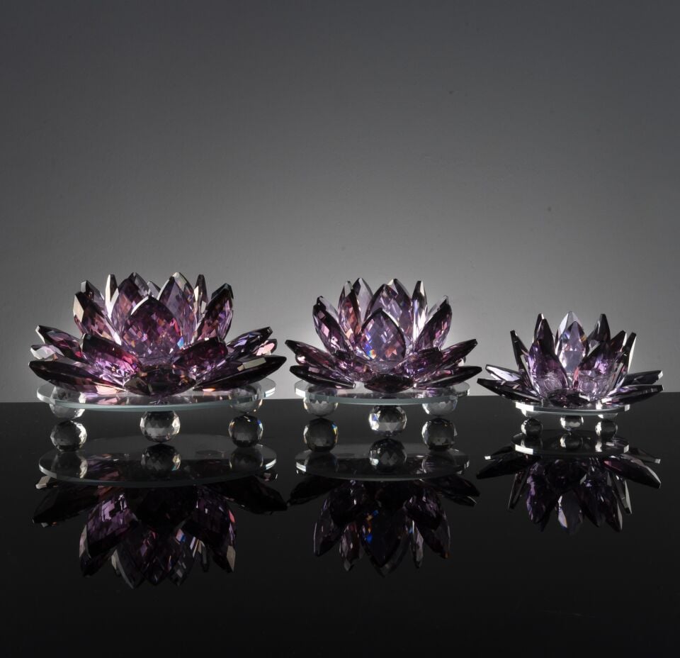 3'lü Cam Lotus Set - Mor