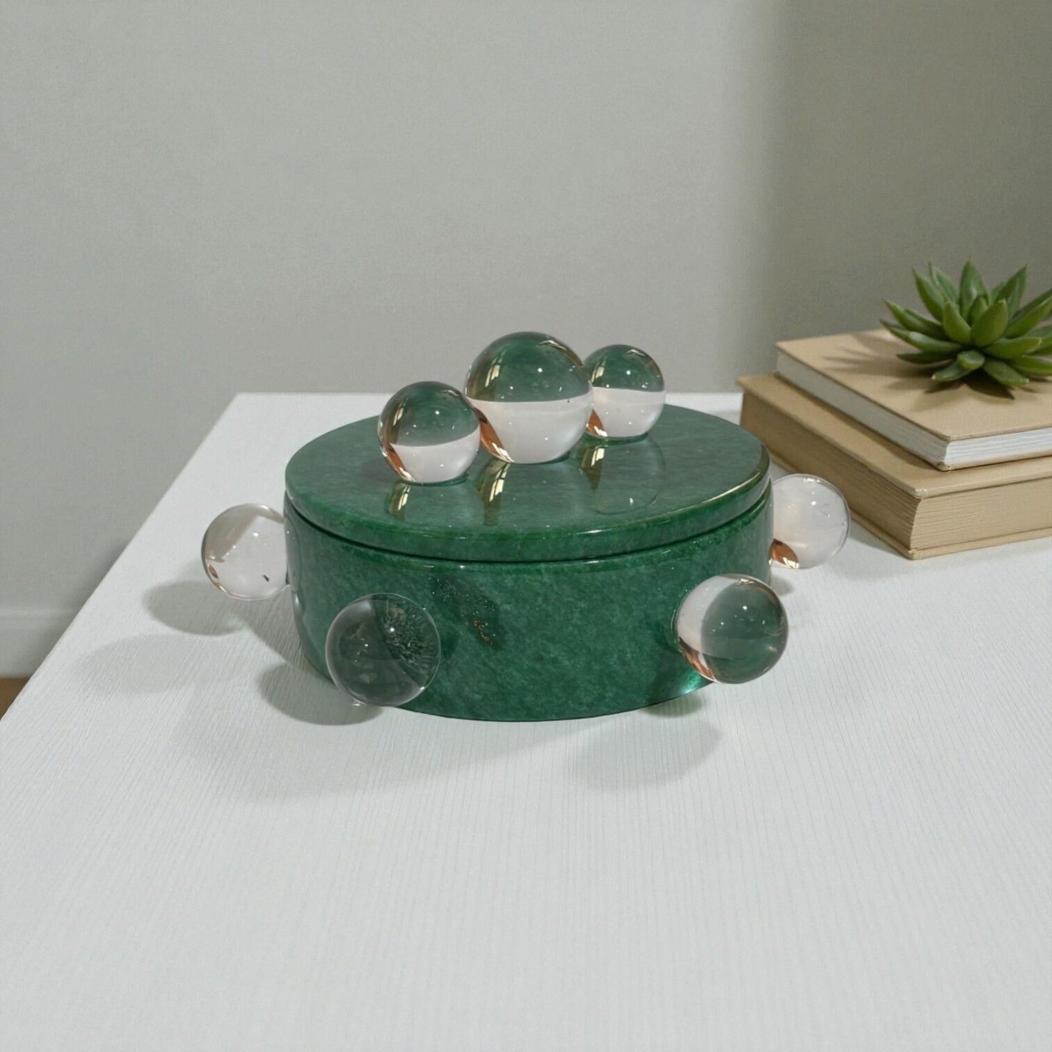 Kristal Detaylı Mermer Kutu - Yeşil